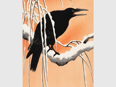 japanese art crow on snoowy branch For Discount