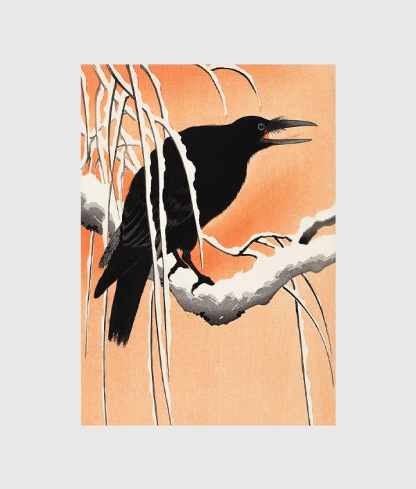 japanese art crow on snoowy branch For Discount