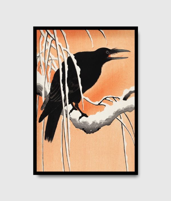 japanese art crow on snoowy branch For Discount