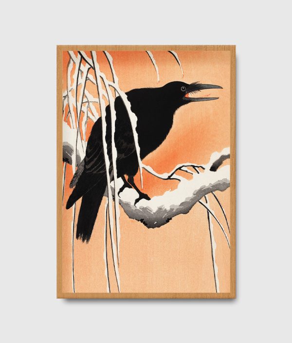 japanese art crow on snoowy branch For Discount