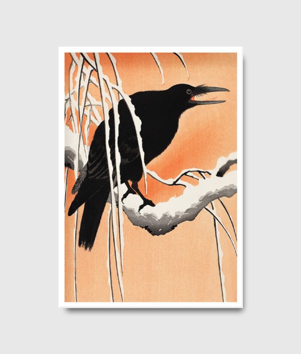 japanese art crow on snoowy branch For Discount